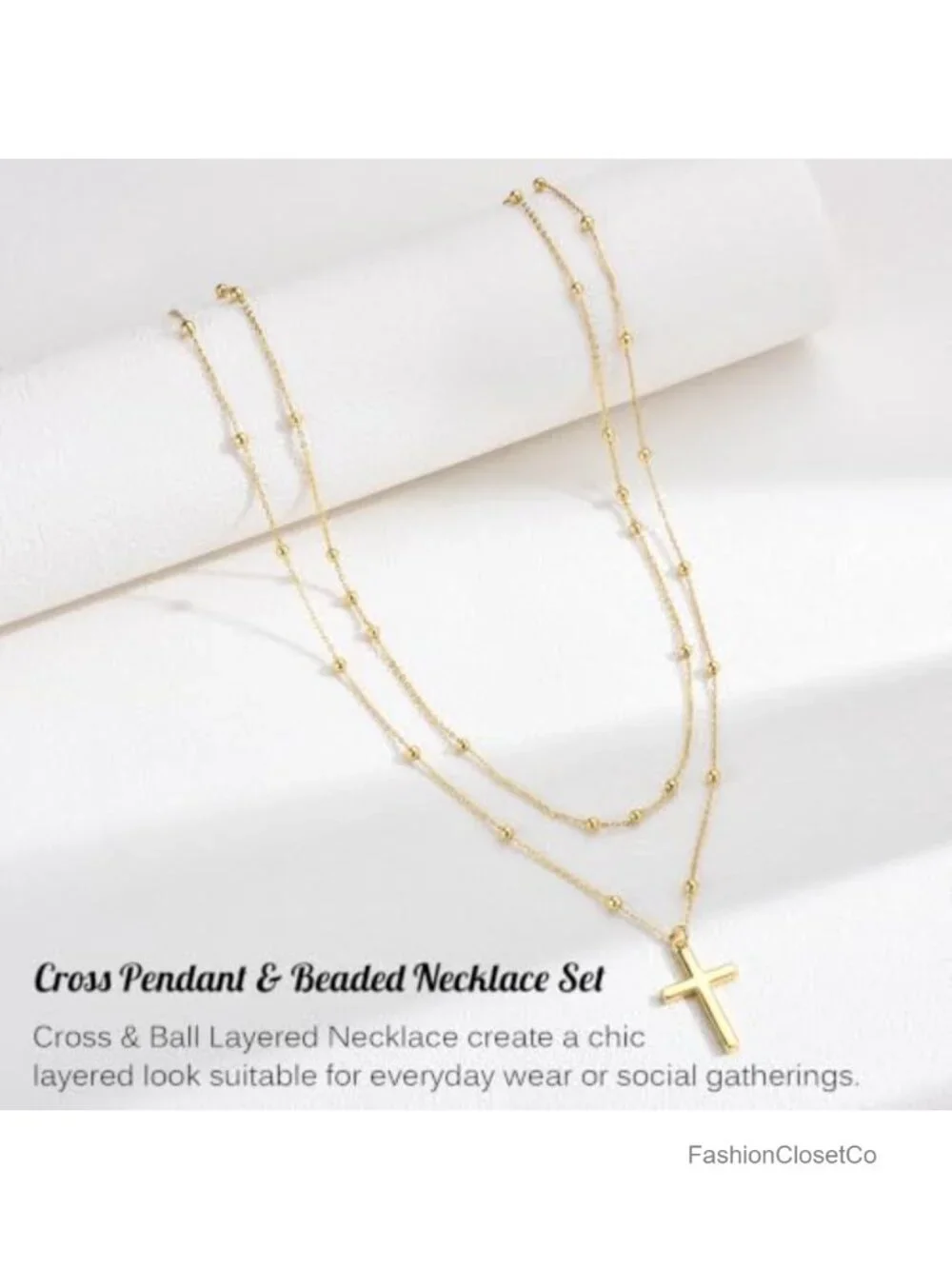 14k Gold Plated Layered Cross Pendant Necklace Set with Inspirational Card